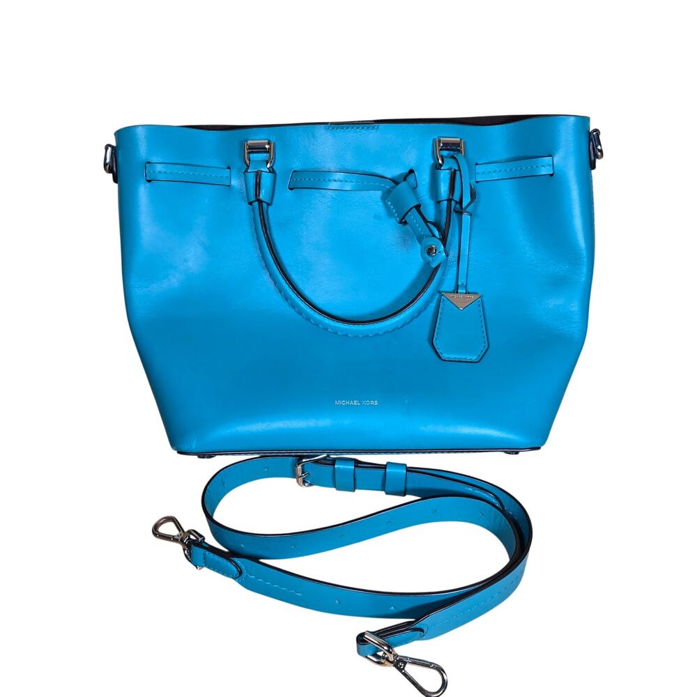 Michael Kors Blakely Leather Bucket Bag Turquoise with Removable Strap MSRP $398